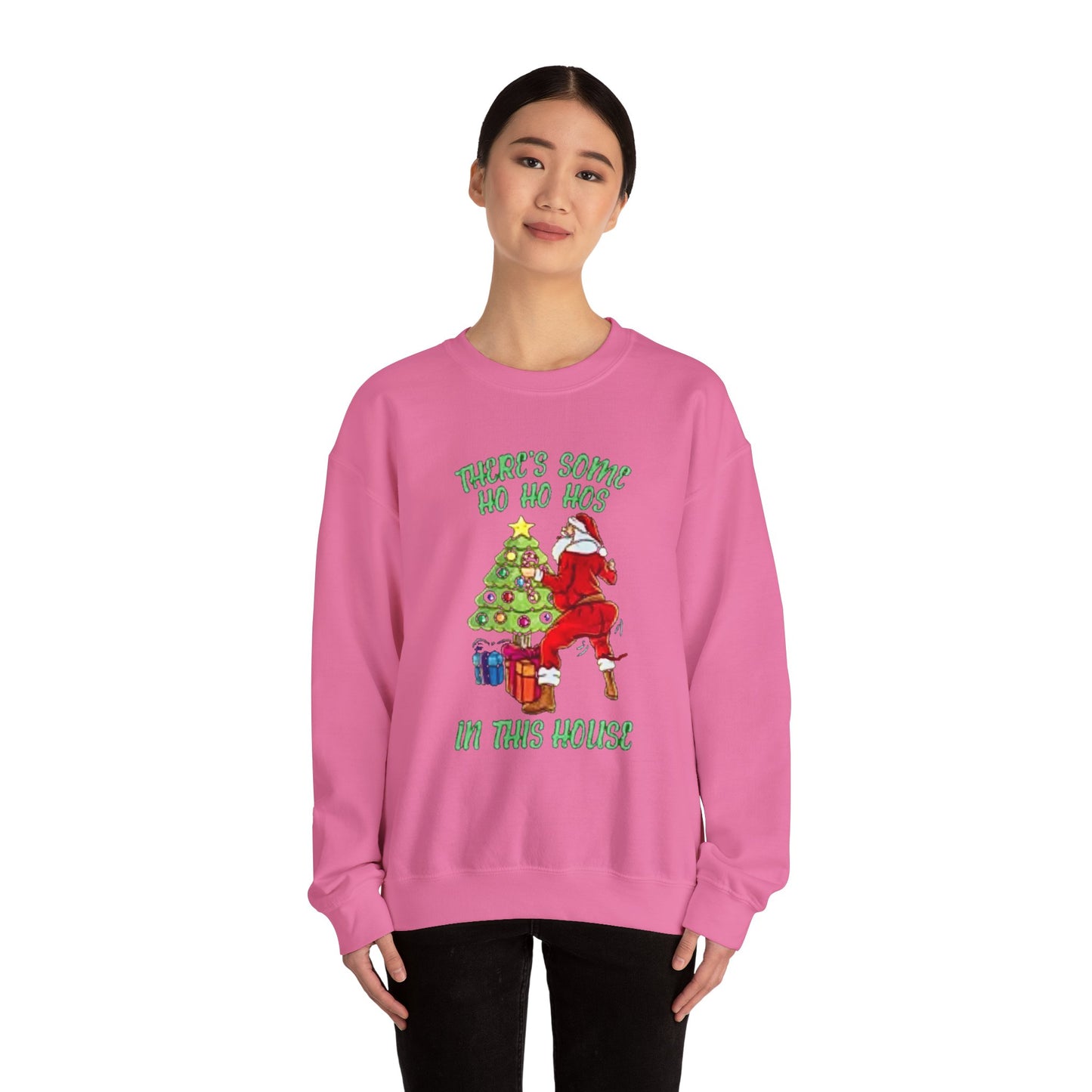 Theres some ho ho hos in this house Unisex Crewneck Sweatshirt - 'Most Likely to Call Santa Bruh' Christmas Design