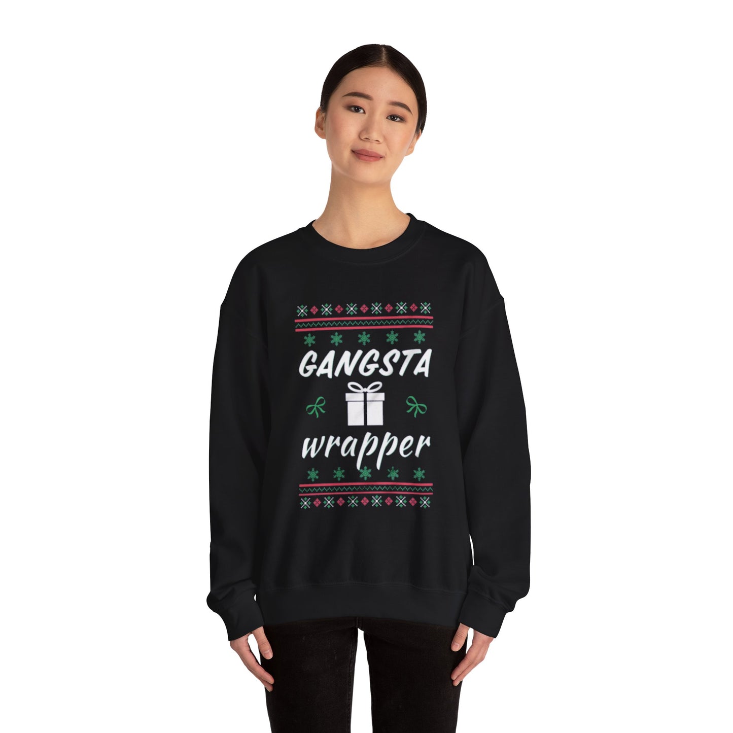 Gangsta wrapper Unisex Crewneck Sweatshirt - 'Most Likely to Call Santa Bruh' Christmas Design