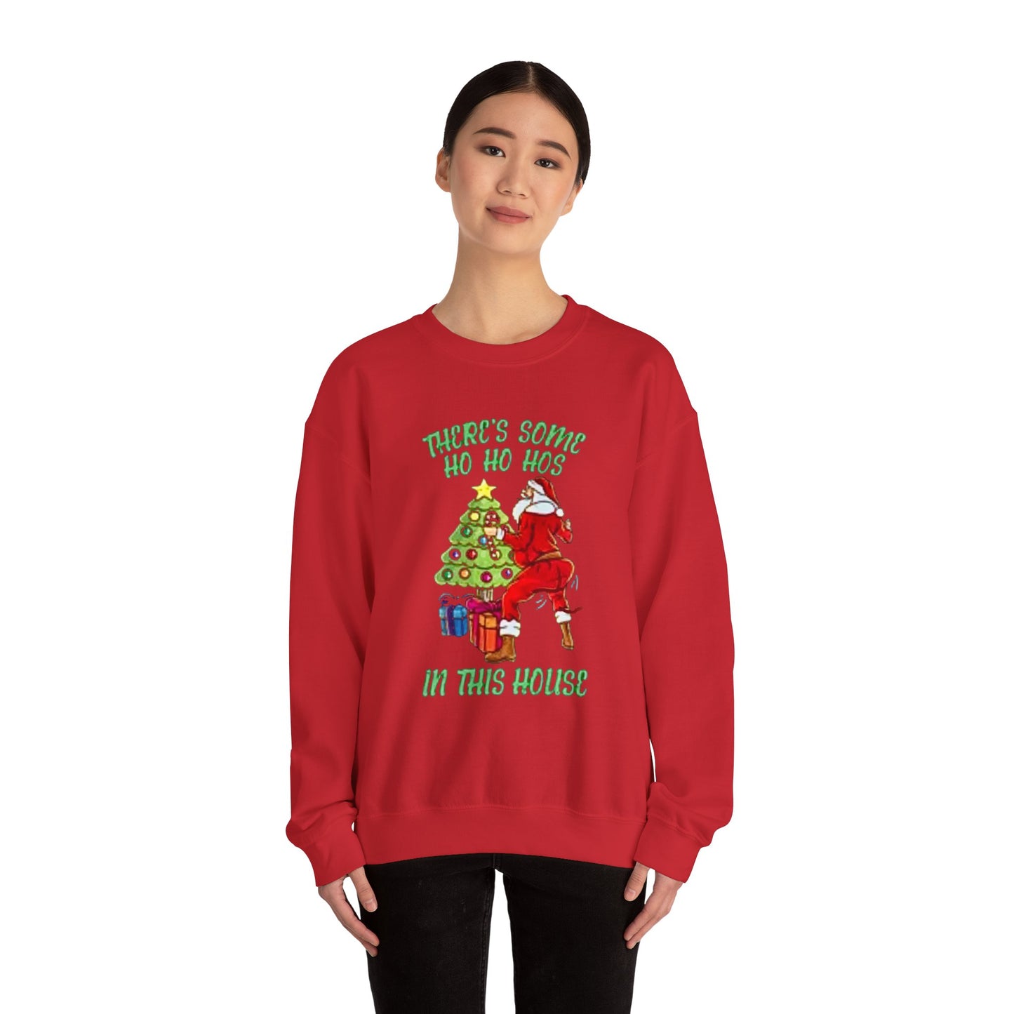 Theres some ho ho hos in this house Unisex Crewneck Sweatshirt - 'Most Likely to Call Santa Bruh' Christmas Design