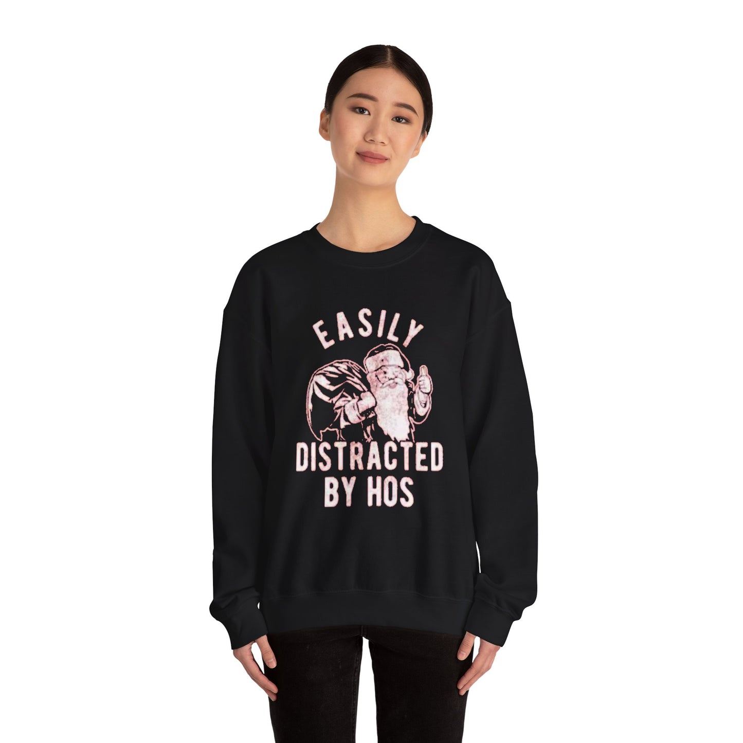 Easily distracted by hos Unisex Crewneck Sweatshirt - 'Most Likely to Call Santa Bruh' Christmas Design