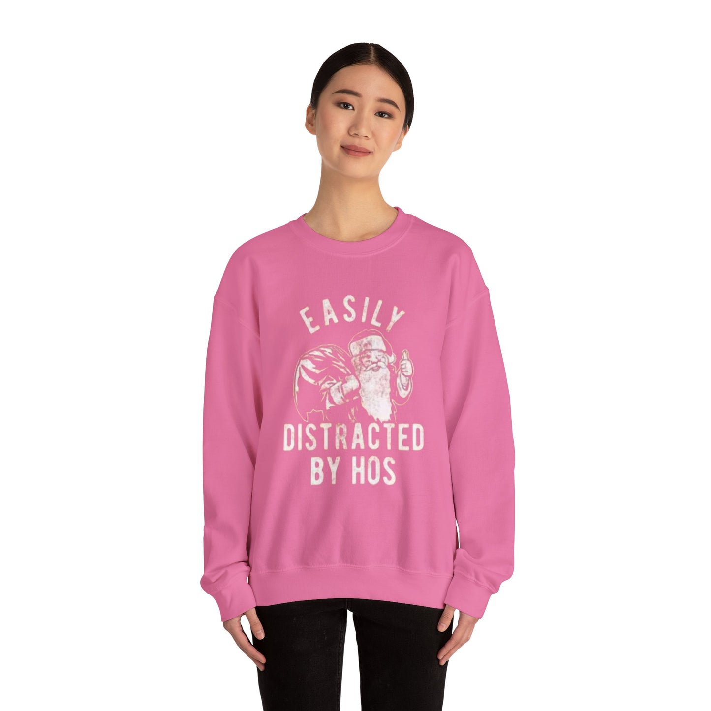 Easily distracted by hos Unisex Crewneck Sweatshirt - 'Most Likely to Call Santa Bruh' Christmas Design