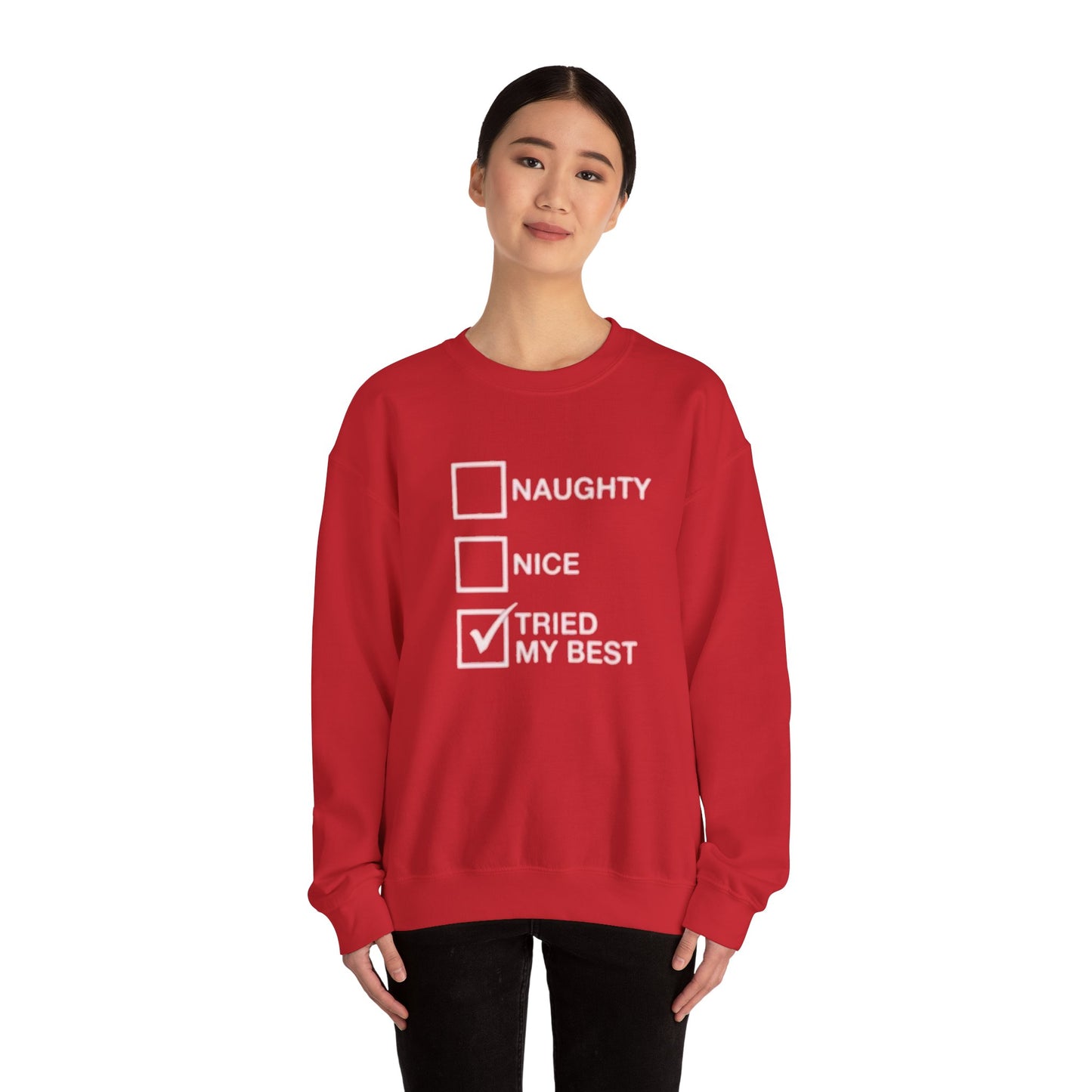 Naughty nice i tried my best Unisex Crewneck Sweatshirt - 'Most Likely to Call Santa Bruh' Christmas Design