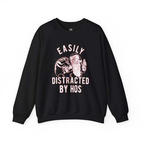 Easily distracted by hos Unisex Crewneck Sweatshirt - 'Most Likely to Call Santa Bruh' Christmas Design