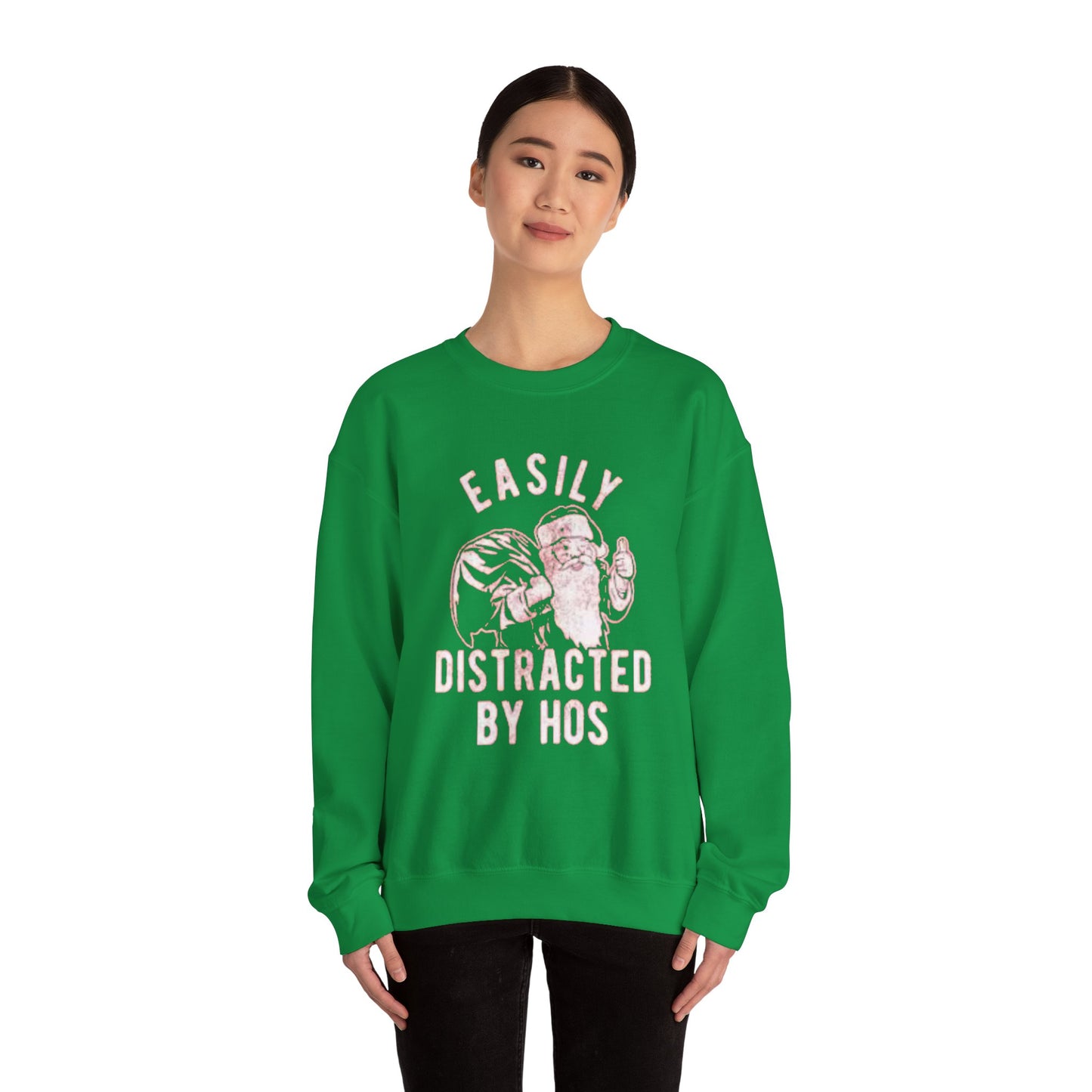 Easily distracted by hos Unisex Crewneck Sweatshirt - 'Most Likely to Call Santa Bruh' Christmas Design