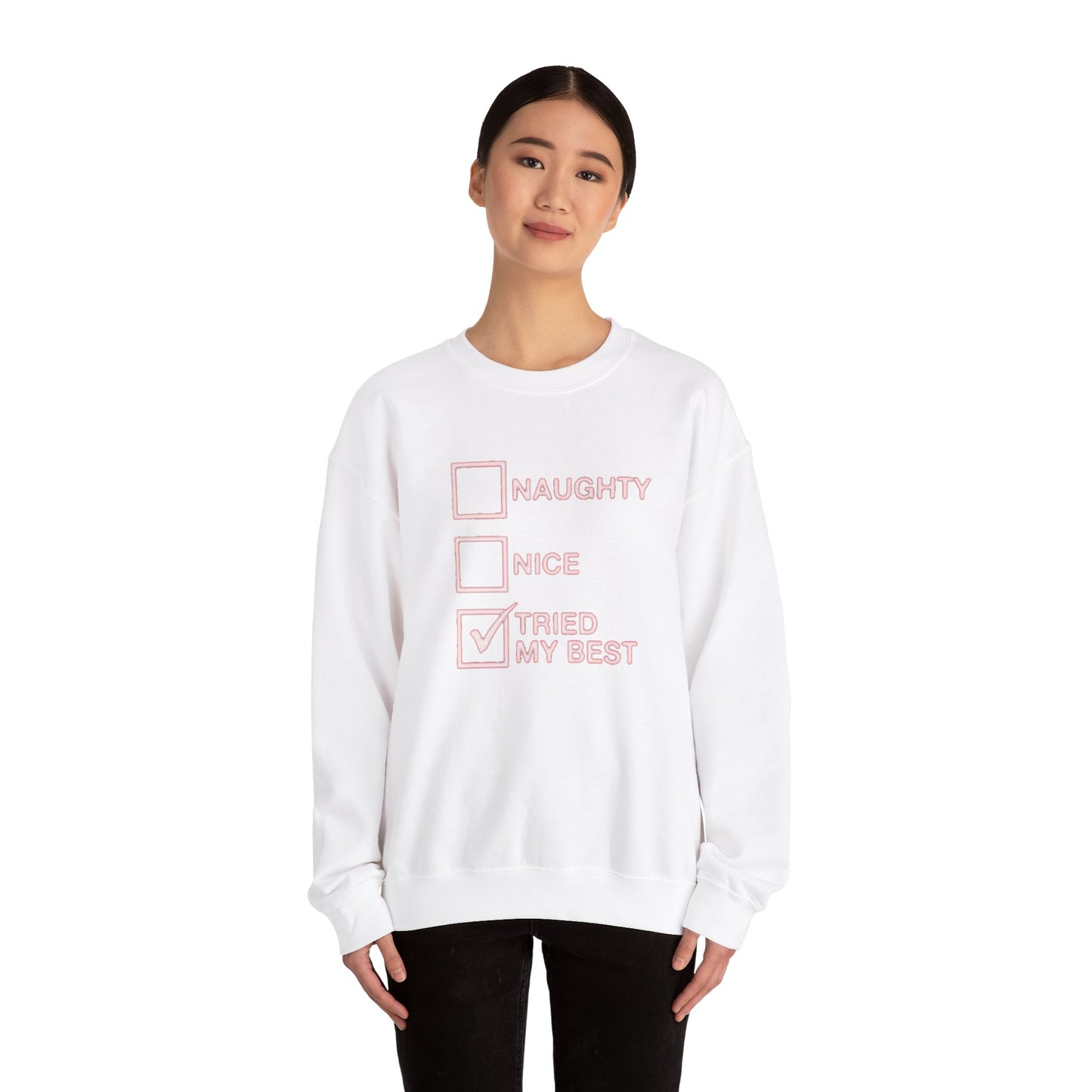 Naughty nice i tried my best Unisex Crewneck Sweatshirt - 'Most Likely to Call Santa Bruh' Christmas Design