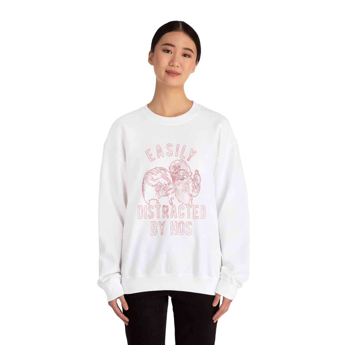 Easily distracted by hos Unisex Crewneck Sweatshirt - 'Most Likely to Call Santa Bruh' Christmas Design